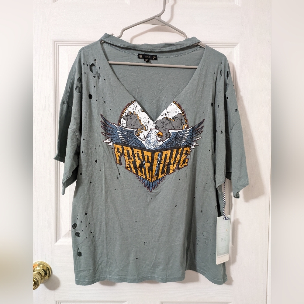 Iris 1XL Distressed Gray Band Tee